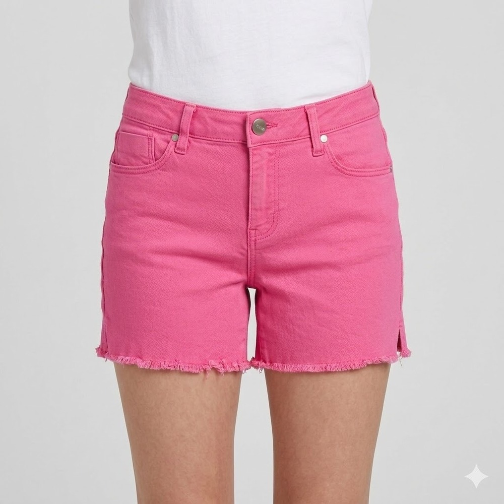 1822 Denim High Rise Rawβ Hem Stretch Denim Shorts Hot Pink Size 8